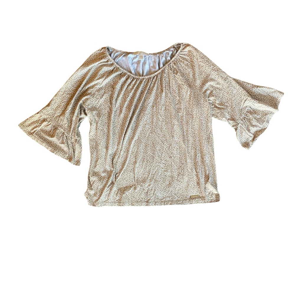 MICHAEL Michael Kors Shirt EUC Tan Giraffe Pattern Bell Sleeves Women’s 2X